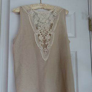 Dress Barn Beige Dressy Blouse with lace  on backside new with tags